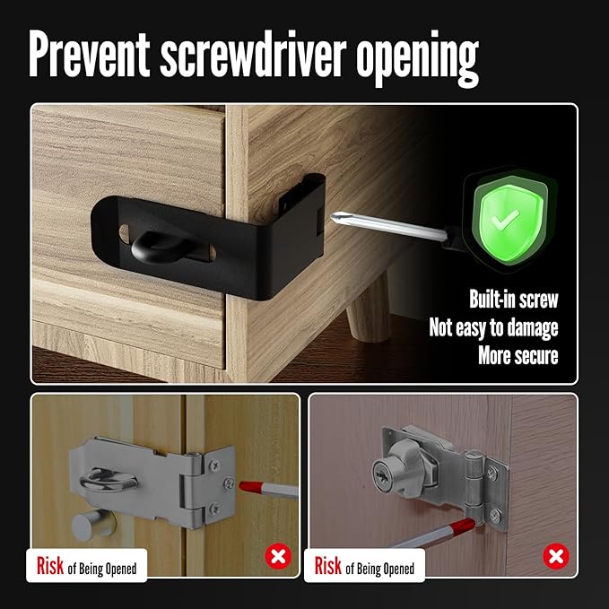 Door Lock Hasp Latch, 90 Degree Solid Iron Safety Packlock Clasp Hasp Lock Latch, Extra Thick Gate Lock Hasp with Screws Brushed Finish (2.24 inch)