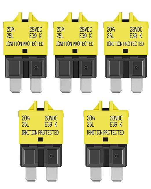 LENKRAD Automotive 20 Amp ATC/ATO Resettable Fuse 20A Manual Reset Standard Blade 20Amp Fuses Manual-Reset Circuit Breaker 20A for Car Truck RV Marine Boat Trolling Motorhome, 5 Pack