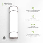 ASD LED 24" Vanity Flush Mount Light Fixture, Linear Bathroom Lighting Bar | 3CCT, Dimmable, ETL Listed | 25W 2600LM 3000-5000K 100-277V | Long Tube Bath Wall Sconce Over Mirror | Nickel