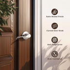 Knobonly 1 Pack Satin Nickel Pasage Door Levers Interior Door Handles for Hallyway andCloset Door Knobs Keyless Nickel Door Handles with Lock, Zinc Alloy Reversible for Right/Left