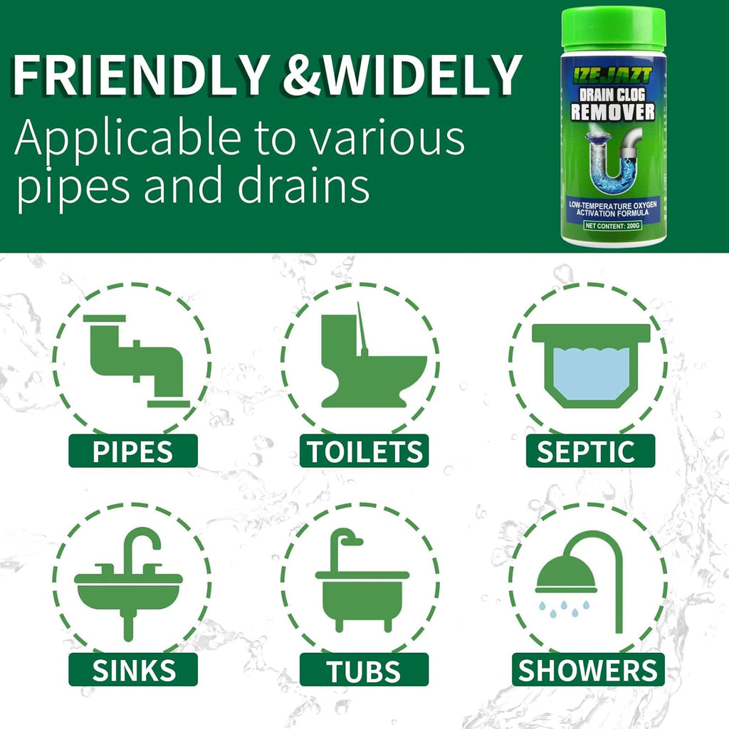 Drain Clog Remover Powder - Fast Acting Formula for All Drains, Kitchen, Bathroom, Sink & Shower - 100% Effective to Eliminate Hair, Grease, and Blockages - [1Pack ]