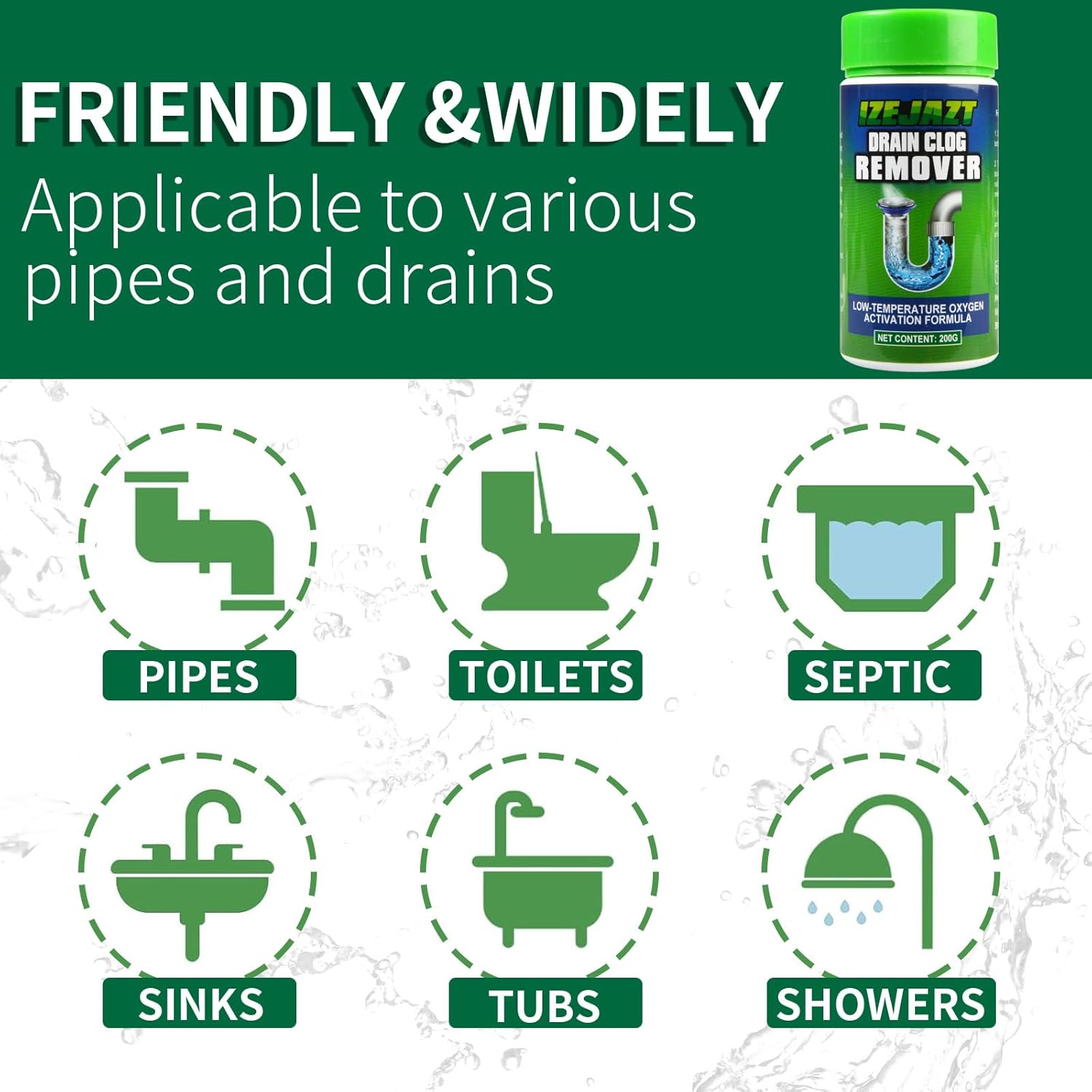 Drain Clog Remover Powder - Fast Acting Formula for All Drains, Kitchen, Bathroom, Sink & Shower - 100% Effective to Eliminate Hair, Grease, and Blockages - [1Pack ]