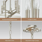 20" Brushed Nickel Geometric Ceiling Light and Pendant Dual-Use Light, 5-Light Dining Room Light Fixture Over Table Modern Farmhouse Chandeliers for Kitchen Island Living Room Entryway Light