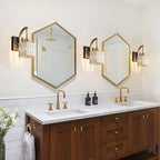 Wall Sconces, Set of 2 Black Gold Crystal Vanity Lights, Modern Wall Lamp for Bathroom, Hallway, and Makeup, Easy Installation