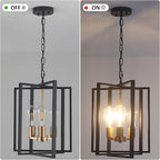 Black Gold Chandelier for Dining Room, Modern Farmhouse 3 Light Entryway Pendant Light Fixture Adjustable Geometric Industrial Rustic Foyer Light for Living Room Kitchen Island Hallway Bedroom