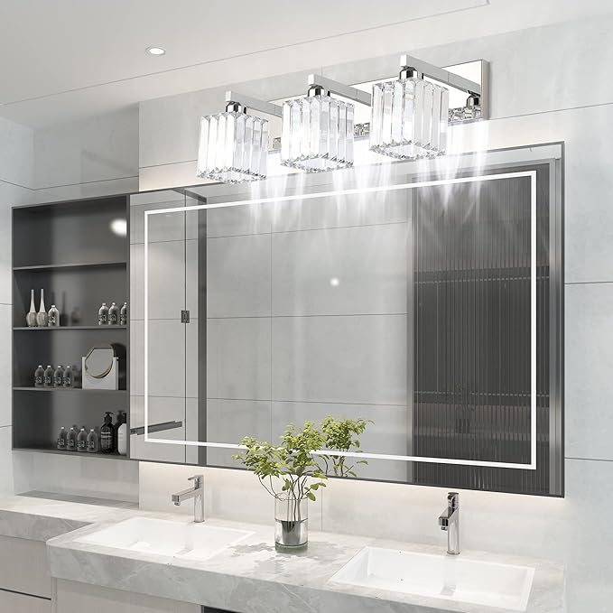 Aipsun Vanity Light Fixtures Crystal Bathroom Lighting Fixtures Chrome Vanity Light for Bathroom (Exclude Bulb)