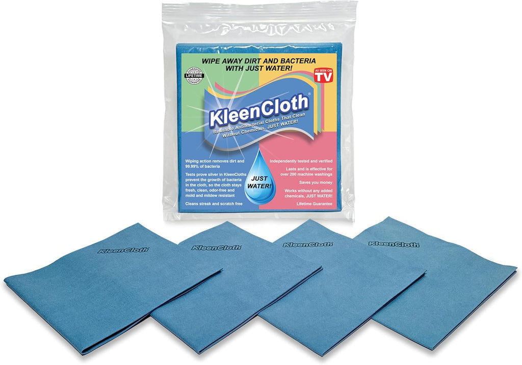 Reusable Antibacterial Cleaning Cloths – Removes 99.99% of Bacteria with Just Water | Silver-Embedded, Chemical, Odor, Streak & Scratch-Free for All Surfaces | 4 Pack