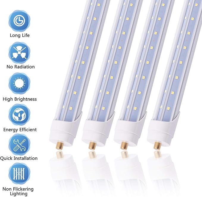 25-Pack 5FT 48W T8 LED Tube Light FA8 Single Pin Bas Daylight White 6500k with V-Shaped Double Row LED Chips 5 Foot LED Bulbs to Replace T8 T10 T12 Fluorescent Light, ETL Listed
