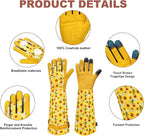 DLY Gardening Gloves for Women, Rose Gloves Gardening Thorn Proof, Long Garden Gloves for Women, Breathable Cowhide Leather Gauntlet (Medium, Yellow