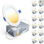 Ensenior 12 Pack 4 Inch LED Recessed Ceiling Light, Dimmable, 2700K-5000K 5CCT, 750LM 9W 120V, High Brightness Canless Wafer Downlight - ETL&FCC&IC