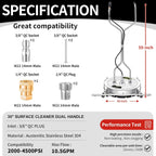 30" Pressure Washer Surface Cleaner Ultra with 7 Nozzles Water Broom, Stainless Steel Surface Cleaner for Pressure Washer, Dual Handle Power Washer Surface Cleaner for Concrete Driveway, 5000 PSI