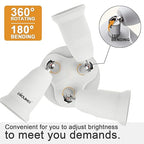 DiCUNO 3 in 1 E26 Light Socket Splitter Adapter, Standard Base LED Bulb Converter, 360 Degrees Adjustable 180 Degree Bendable, 3 Way Bulbs Socket Holder