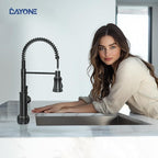 DAYONE Matte Black Kitchen Sink Faucet with Pull Down Sprayer Antique, 3 Modes Stainless Steel Spring Vintage Sink Faucet for Kitchen Bar Camper 1 or 3 Holes Single Handle