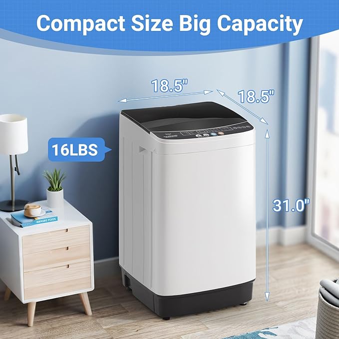 16lbs Portable Washing Machine, 2.0 Cu.Ft Full Automatic Washer and Dryer Combo with 8 Wash Programs, Compact Laundry Washer for Apartment, Dorm, RV, Small Spaces, Lavadora