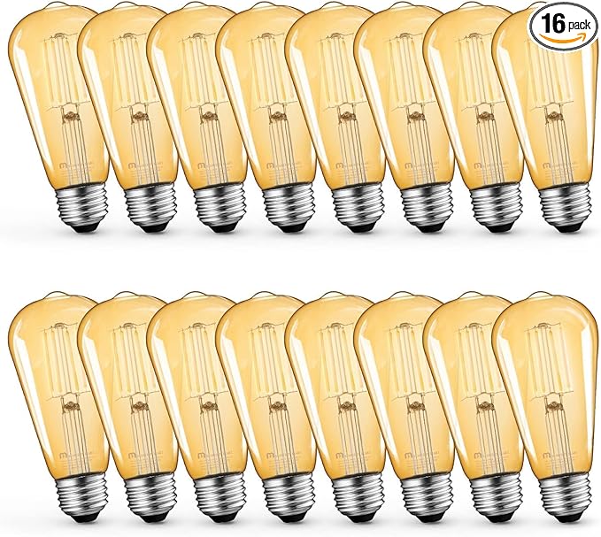 MASTERY MART Dimmable Vintage E26 LED Light Bulb, 2200K Warm White, 5.5W 60W Equivalent, Glass ST19 Edison Style, 400LM Decorative Filament Bulb, UL, Energy Star, 16 Pack