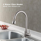 Houtingmaan Kitchen Sink Faucet Aerator with 2 Ball Joint, Big Angle Swivel Sprayer Head Replacement with 4 Spray Models, 55/64-27UNS Famale Thread - Brushed Nickel