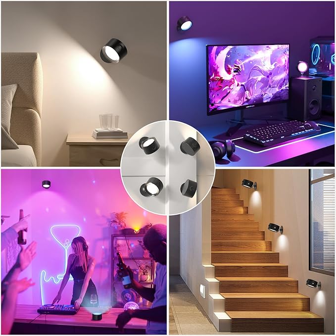 LED Wall Lights with Remote, 1 Pack RGB Rechargeable Wall Mounted Reading Sconces Lamp 3000mAh, 3 Colors & Dimmable Magnetic 360° Rotation Cordless Wall Lighting Spotlights for Bedroom Bedside Hallway