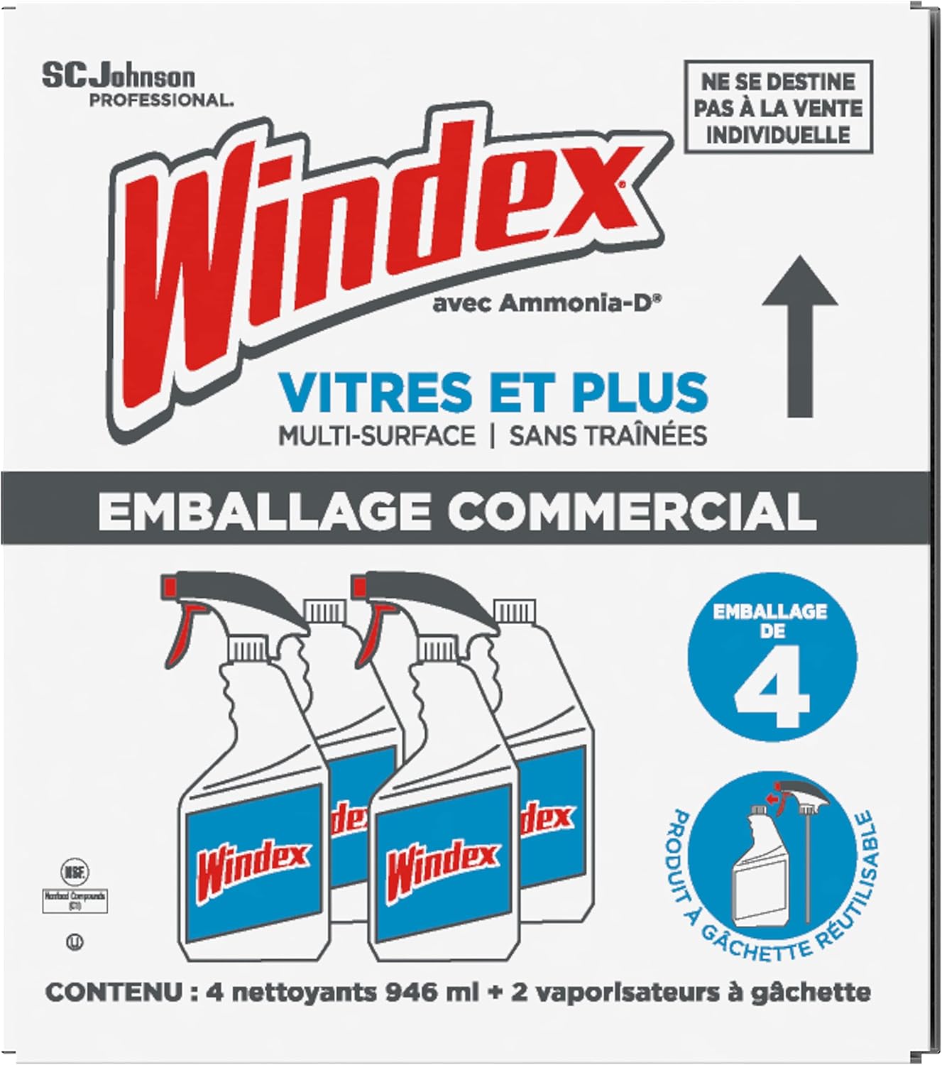 SC Johnson Professional Windex Original Glass Cleaner, Fresh Scent, 32 oz Spray Bottle, 4/Carton (327171)