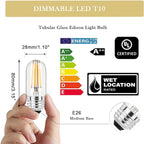 3.2 Inch 2700K Soft White E26 LED Bulb 60 Watt Equal, AC 120V 600LM Edison Bulbs Dimmable, 6W T10 T30 Tubular Filament Light Bulbs Clear Glass for Fan Pendant Wall Light, UL Listed-6 Pack