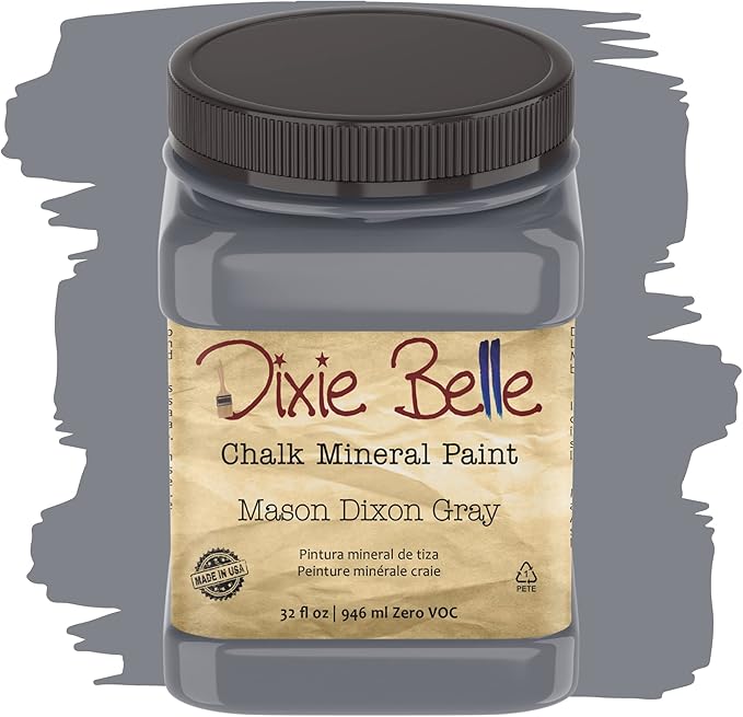 Dixie Belle Paint Company Chalk Finish Furniture Paint - Mason Dixon Gray (32oz) - Matte Charcoal Gray Chic Chalk Mineral DIY Furniture Paint
