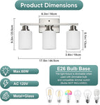 Ascher Bathroom Light Fixtures, 3-Light Vanity Light Over Mirror, Brushed Nickel Wall Sconces with Milky White Frosted Glass Shades, Wall Lamp for Living Room Bedroom, E26 Base(Bulbs Not Included)