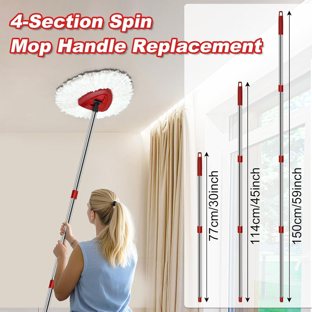4 Section Spin Mop Replacement Handle for O Cedar Mop Handle for Ocedar Spin Mop Handles to Floor Clean Adjustable 30" to 58" Length Mop Stick Pole Handle, American Screw Joint (Mop Head Not Included)