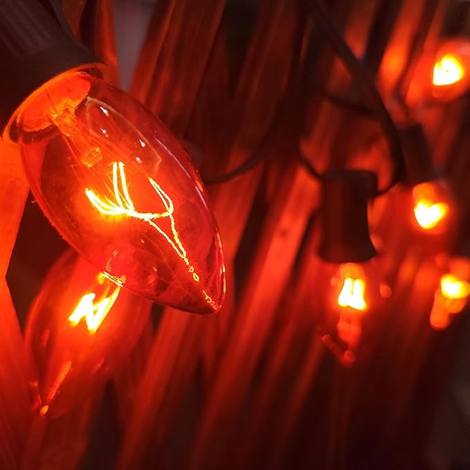 C9 Halloween Replacement Bulbs, 25 Pack Clear Orange Light Bulbs for E17 Candelabra Base Outdoor/Indoor String Lights, 7 Watt