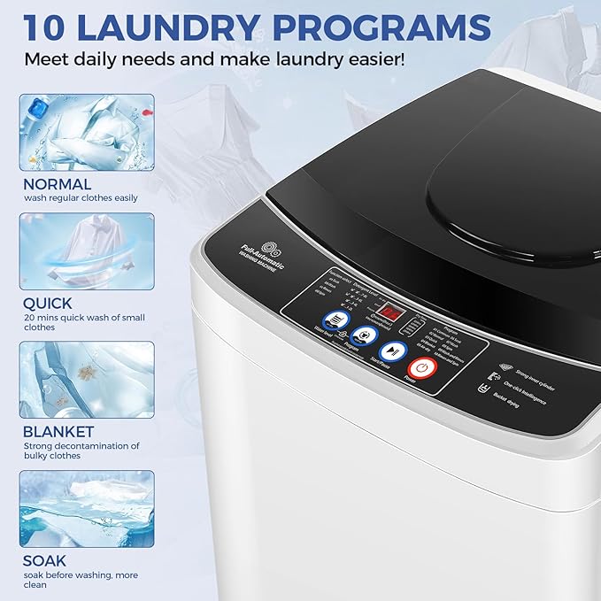 Nictemaw Portable Washing Machine 20Lbs Portable Washer Machine with Drain Pump, 2.8 Cu.ft Compact Washer with 10 Programs 8 Water Levels Small Washing Machine for Apartment, Home, Dorms, Rv