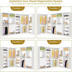 Unikito 110” Closet System with Drawers, 9.3FT Corner Closet Organizer with 4 Hanging Rods, Reversible Large Wood L Shaped Walk in Closets Wardrobe with Shoe Shelves, Max Load 3000LBS, Set of 4, White