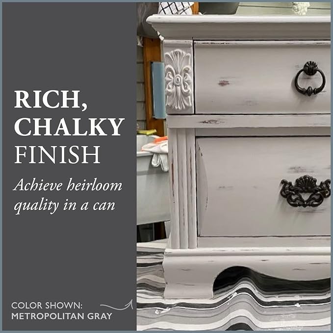 AMY HOWARD AT HOME Chalk-Based One Step Paint for Furniture, Cabinetry, Decor, Finish, and More | No Stripping, Sanding, or Priming | Ultra-Light Base | 16 Ounce | Metropolitan Grey