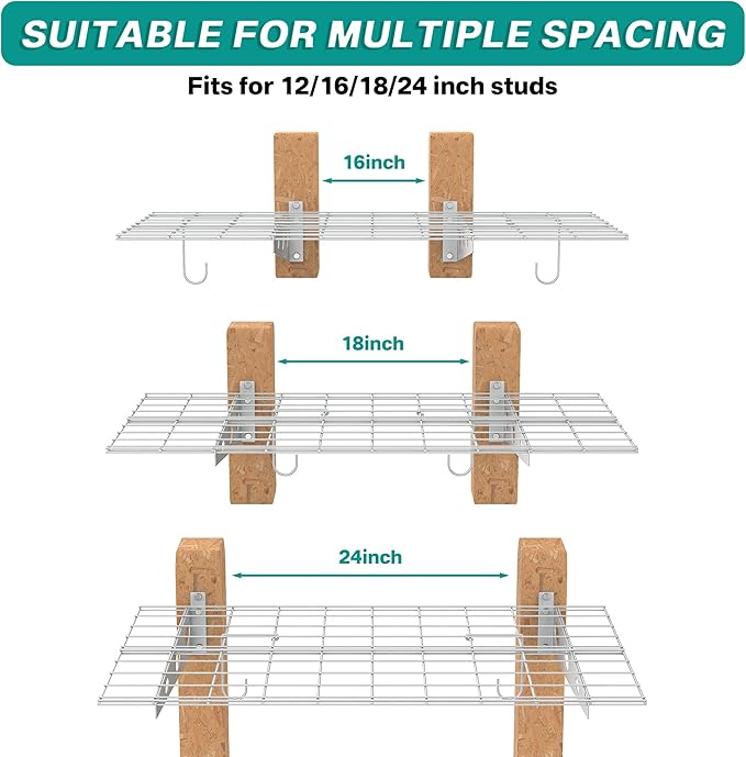 EVERHANGER Wall Mounted Garage Shelves, 2 x 4 ft Metal Storage Shelves, Heavy Duty Wall Shelving with Hooks, Holds Up to 220 Lbs, White