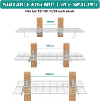EVERHANGER Wall Mounted Garage Shelves, 2 x 4 ft Metal Storage Shelves, Heavy Duty Wall Shelving with Hooks, Holds Up to 220 Lbs, White