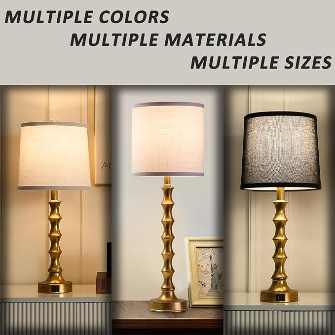 Set of 2 Gold Table Lamps, 30.5" Electroplated Gold Bamboo Base with White Linen Shade, Tall Buffet Lamps for Dining Room, Living Room, Bedroom Decor