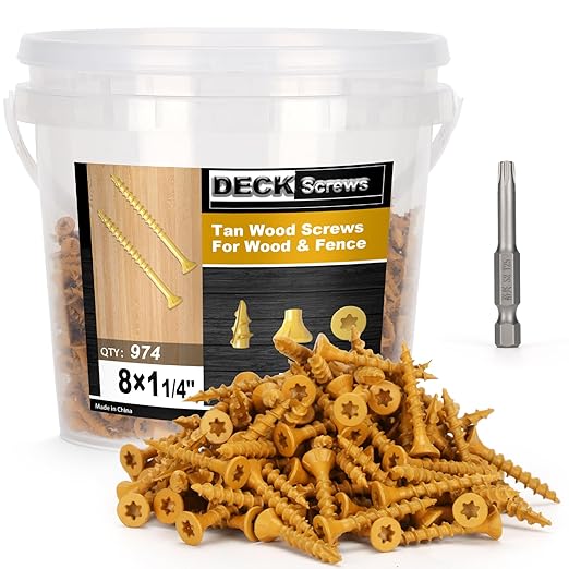 Deck Screws #8 x 1-1/4’’, T25 Star Torx Drive Flat Head Wood Screws, Tan, 5lb