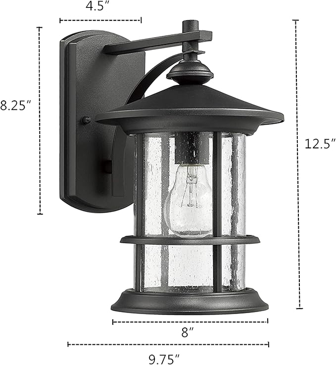 MICSIU Textured Black Outdoor Wall Light 2 Pack, Clear Seedy Glass Large Exterior Porch Wall Lantern, H12.5 Inch Exterior Lights for House, Front Porch, Patio, Backyard.