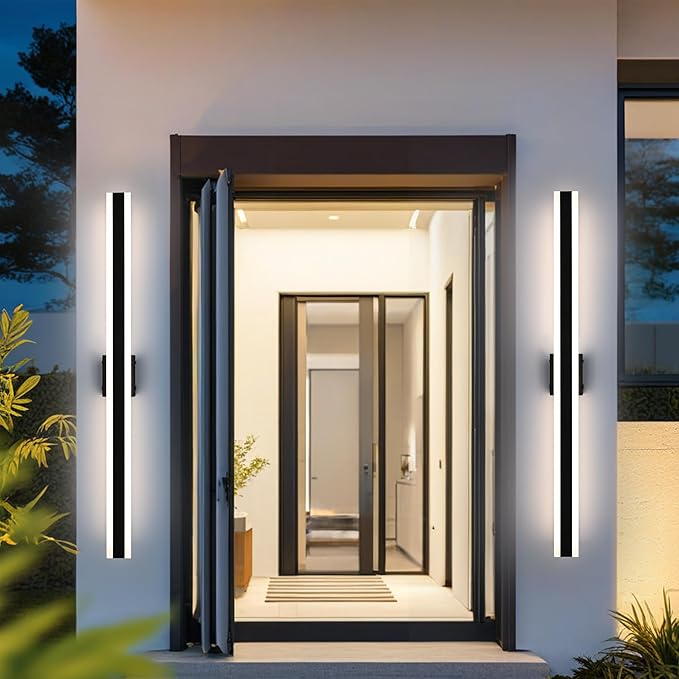 TODOLUZ 2-Pack 48-Inch LED Long Outdoor Wall Light Fixture, 35W IP65 Waterproof Exterior Linear Wall Mount Lighting, 5 Color Temperature Mode (3000K/3500K/4500K/5000K/6000K)