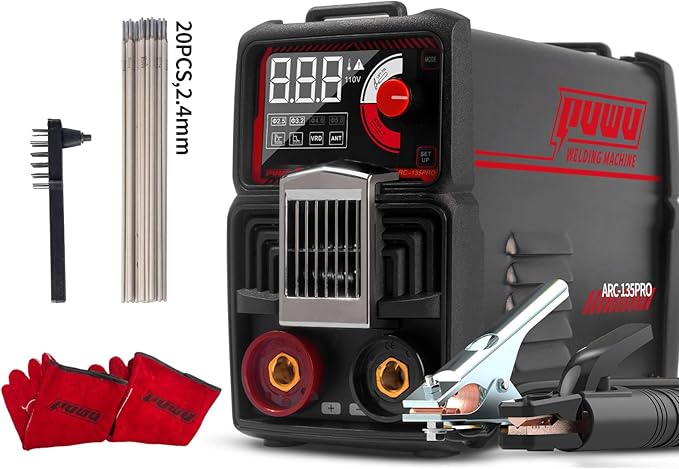 110V 135A Stick Welder Lift Tig Welder Digital Welding Machine with Overheat Protection,Electrode, Digital Screen, Quick Connector with Hot Start - MINI MMA Arc Welder With Gloves,20pcs Rods