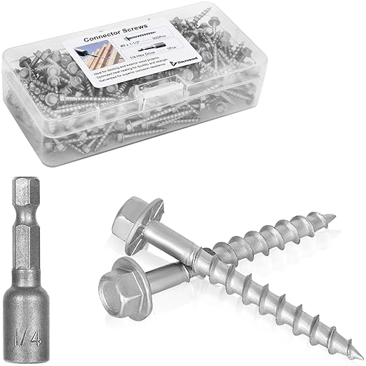Upgrade SD Connector Screws, #9 x 1-1/2" Heavy-Duty Joist Hanger Screws, 500-Hour Salt Spray Rust Prevention Grade, 1/4" Hex Head with 0.370"-Dia, Replace 10D Nails and Simpson SD9112R100, 300-QTY