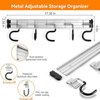34.5'' Aluminum Alloy Garden Tool Organizer Wall Mount Garage Organizers and Storage with Hooks Tool Hangers for Shed Hooks for Shovel, Rake, Broom & More