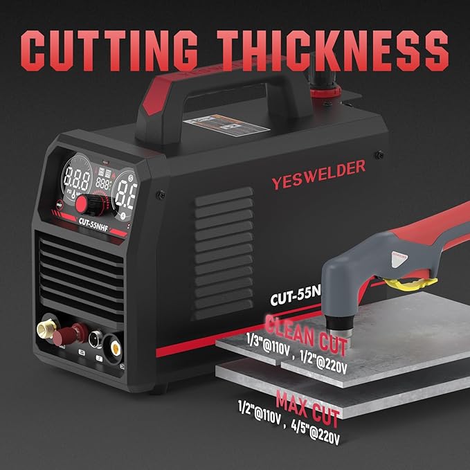 YESWELDER CUT-55NHF Plasma Cutter, Non-High Frequency Non-Touch Pilot Arc, 55 Amp 110/220V Dual Voltage, Large Digital Display Plasma Cutting Machine