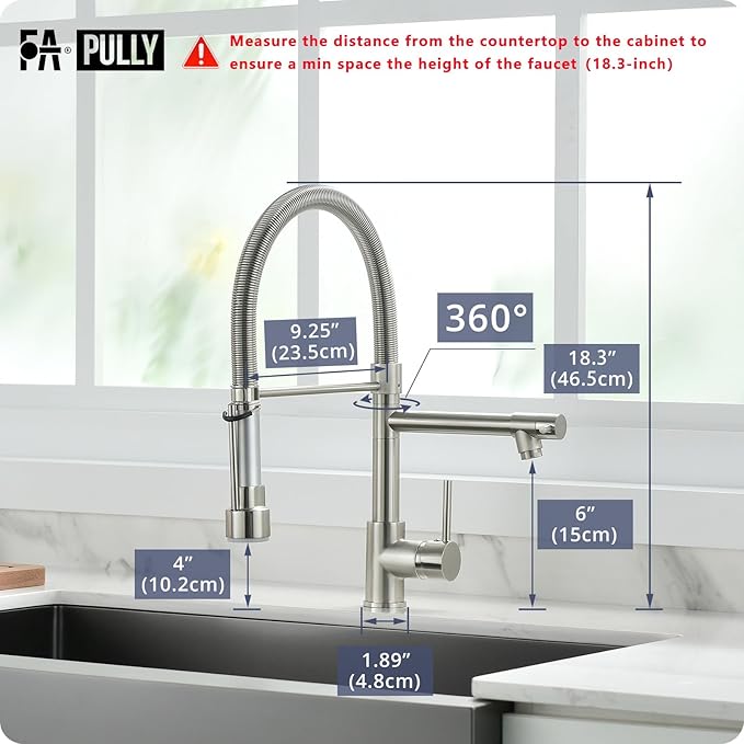 Fapully Pull Down Kitchen Faucet with Lock Sprayer,Single Handle Spring Stainless Steel Kitchen Sink Faucet Brushed Nickel
