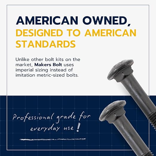1/2 in. x 8 in. Black Carriage Bolt Kit Includes 12 Bolts, 12 Washers, and 12 Nuts, Ceramic Black Ruspert Coated for Exterior Use - 2X Rust Resistance of Galvanized by Makers Bolt