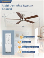 48 Inch Flush Mount Ceiling Fans without Lights, Brushed Nickel Modern Ceiling Fan no Lights, 6-Speeds, Quiet Reversible DC Motor, Indoor/Outdoor Ceiling Fans for Patios, Living Room, Bedroom