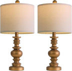 BOBOMOMO 20" Antique Gold Table Lamps Set of 2 – Handcrafted Vintage Bedside Lamps with Linen Shades, Elegant Farmhouse Lamps for Bedroom, Living Room, or Entryway – Perfect for Compact Spaces