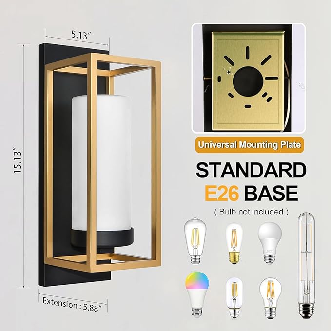 ALVIME Modern Outdoor Wall Light Fixtures, Exterior Lighting Fixtures, Waterproof Outdoor Wall Sconce, Porch Outside Lights for Entryway, House Front Door Patio Garage, E26 Base&Twin Pack