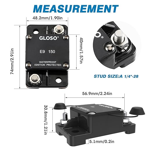 GLOSO Circuit Breaker E97 Auto Reset 100A Surfacce Mount Waterproof IP67 Marine Automotive Truck Hi-Amp (100A)