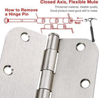 24 Pack Interior Satin Door Hinges Brushed Nickel 3.5 Inch x 3 1/2" 5/8" Rudius Rounded Heavy Duty Metal Iron Hinge 3 ½ Bifold Standard Doors Hardware Fittings for Flat,Bed/Storage/Basement Room
