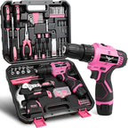 Pink Tool Set - 12V Cordless Drill Kit, 151 Piece Box With Hand Drill, Home Tool Kits for Men & Women, Perfect for Homeowner, Diyer, Handyman