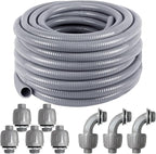3/4" Dia Liquid Tight Conduit 50 FT,Flexible Non-Metallic PVC Conduit 3/4 Waterproof Electrical Conduit,PVC Electrical Flexible Conduit With 5 Straight And 3 Angle Fittings