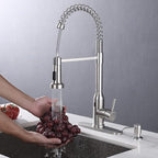 Touchless Kitchen Faucet,KEER Smart Motion Sensor Hands Free Single Handle Spring Kitchen Sink Faucet with Pull Down Sprayer,Brushed Nickel